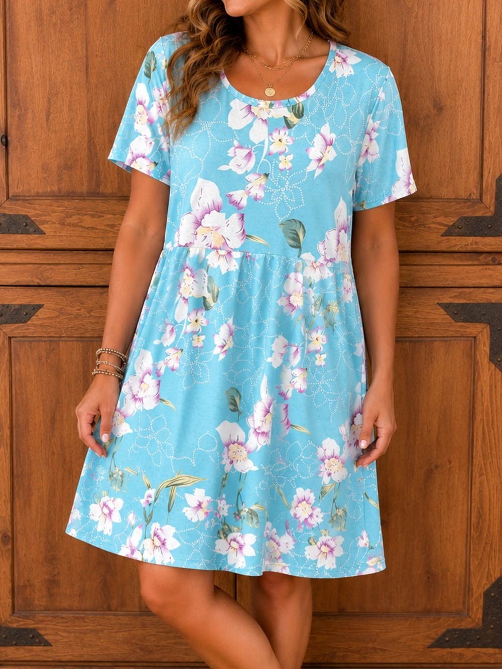 Light Blue Floral Short Sleeve Dress XL GUC